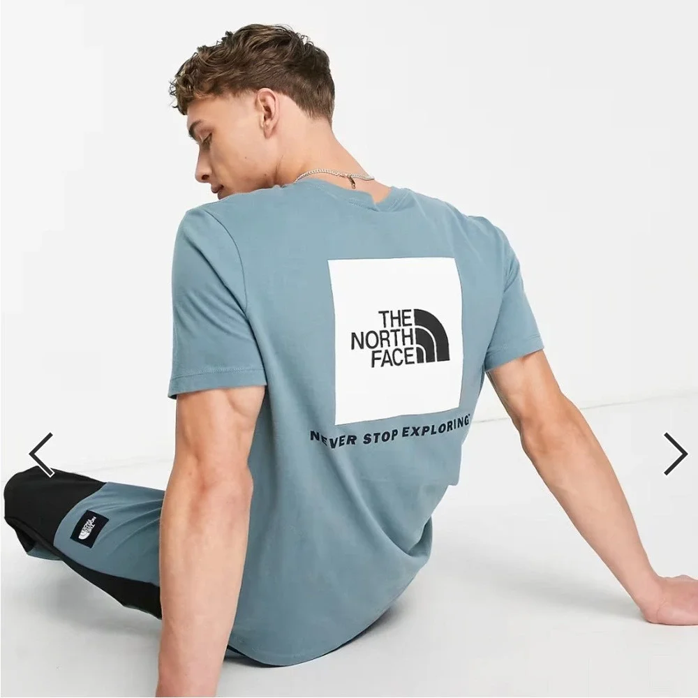 The North Face T-Shirt Mens‎ Small Blue Grey Box Logo Short Sleeve Graphic Tee